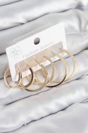 Pirinç Halka Model Gold Renk Kadın Set Küpe Pirinç Halka Model Gold Renk Kadın Set Küpe