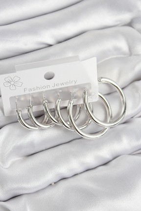 Pirinç Halka Model Gümüş Renk Kadın Set Küpe Pirinç Halka Model Gümüş Renk Kadın Set Küpe