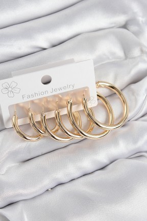 Pirinç Halka Model Gold Renk Kadın Set Küpe Pirinç Halka Model Gold Renk Kadın Set Küpe