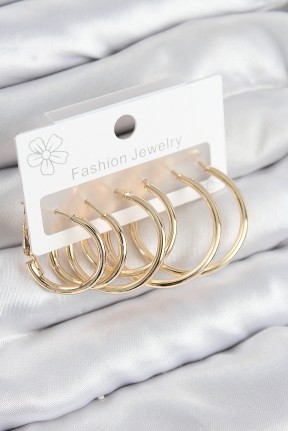 Pirinç Halka Model Gold Renk Kadın Set Küpe Pirinç Halka Model Gold Renk Kadın Set Küpe