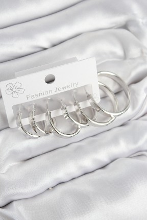 Pirinç Halka Model Gümüş Renk Kadın Set Küpe Pirinç Halka Model Gümüş Renk Kadın Set Küpe
