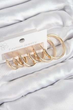 Pirinç Halka Model Gold Renk Kadın Set Küpe Pirinç Halka Model Gold Renk Kadın Set Küpe