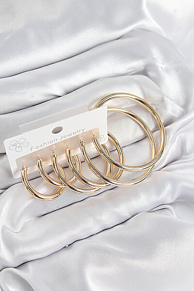 Pirinç Halka Model Gold Renk Kadın Set Küpe