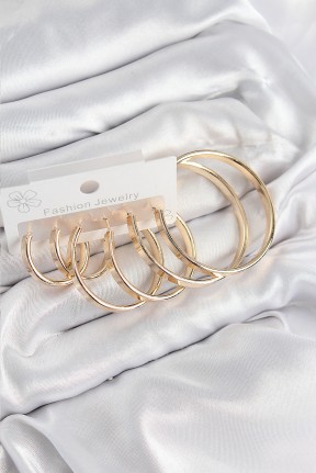 Pirinç Halka Model Gold Renk Kadın Set Küpe Pirinç Halka Model Gold Renk Kadın Set Küpe
