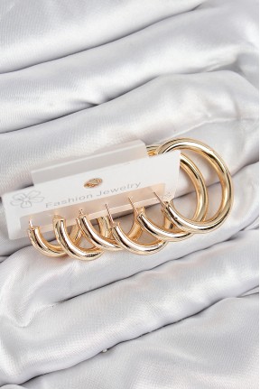 Pirinç Halka Model Gold Renk Kadın Set Küpe Pirinç Halka Model Gold Renk Kadın Set Küpe