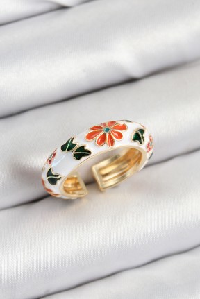 Pirinç Beyaz Mineli çiçek Motifli Gold Renk Ayarlanabilir Kadın Yüzük Pirinç Beyaz Mineli çiçek Motifli Gold Renk Ayarlanabilir Kadın Yüzük