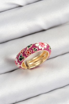 Pirinç Fuşya Mineli çiçek Motifli Gold Renk Ayarlanabilir Kadın Yüzük Pirinç Fuşya Mineli çiçek Motifli Gold Renk Ayarlanabilir Kadın Yüzük