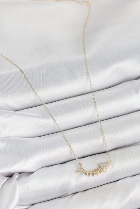 Pirinç Zirkon Taşlı Balık Kılçığı Model Gold Renk Kadın Kolye Pirinç Zirkon Taşlı Balık Kılçığı Model Gold Renk Kadın Kolye