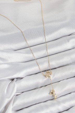 Pirinç Zirkon Taşlı Sallantılı Ayıcıklı Yıldız Model Gold Renk Kadın Kolye Pirinç Zirkon Taşlı Sallantılı Ayıcıklı Yıldız Model Gold Renk Kadın Kolye