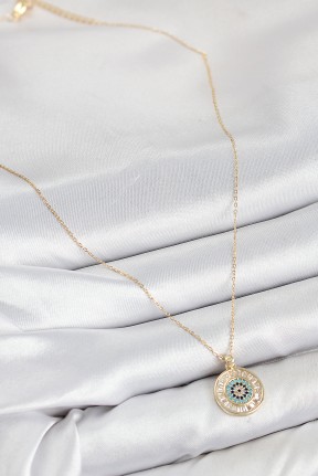 Pirinç Zirkon Taşlı Su Yolu Nazar Model Gold Renk Kadın Kolye Pirinç Zirkon Taşlı Su Yolu Nazar Model Gold Renk Kadın Kolye