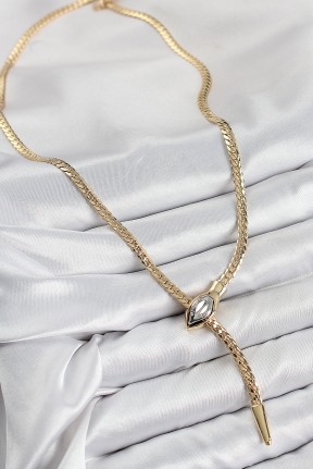 Pirinç Asansörlü Yılan Model Gold Renk Kadın Kolye