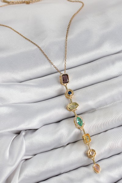 Pirinç Renkli Zirkon Taşlı Model Gold Renk Kadın Y Kolye Pirinç Renkli Zirkon Taşlı Model Gold Renk Kadın Y Kolye