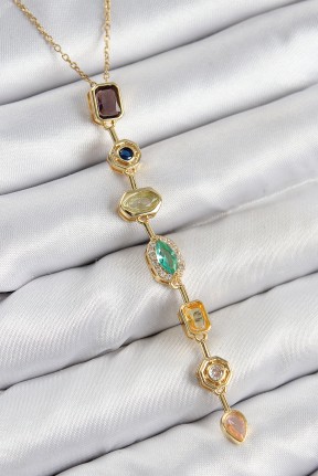 Pirinç Renkli Zirkon Taşlı Model Gold Renk 7 Element Kadın Y Kolye Pirinç Renkli Zirkon Taşlı Model Gold Renk 7 Element Kadın Y Kolye
