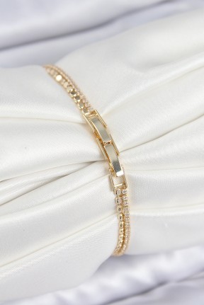 Pirinç Zirkon Taşlı Ezme Zincirli Kalp Model Gold Renk Kadın Bilekilk Pirinç Zirkon Taşlı Ezme Zincirli Kalp Model Gold Renk Kadın Bilekilk