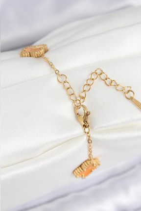 316l çelik Sedefli Turuncu Gold Renk Yonca Kadın Bileklik