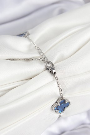 316l çelik Sedefli Lacivert Gümüş Renk Yonca Kadın Bileklik