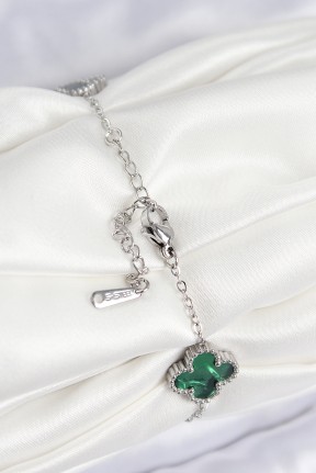 316l çelik Sedefli Zümrüt Yeşil Gümüş Renk Yonca Kadın Bileklik