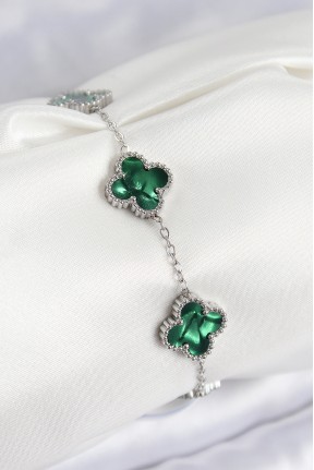 316l çelik Sedefli Zümrüt Yeşil Gümüş Renk Yonca Kadın Bileklik 316l çelik Sedefli Zümrüt Yeşil Gümüş Renk Yonca Kadın Bileklik