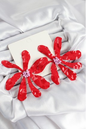 Pirinç Büyük Kırmızı çiçek Model Kadın Küpe Pirinç Büyük Kırmızı çiçek Model Kadın Küpe