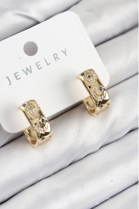 Pirinç Zirkon Taşlı Ay Desenli Model Gold Renk Kadın Küpe Pirinç Zirkon Taşlı Ay Desenli Model Gold Renk Kadın Küpe
