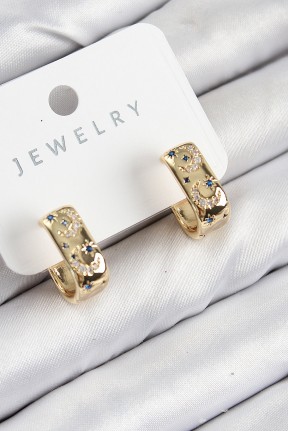 Pirinç Zirkon Taşlı Ay Desenli Model Gold Renk Kadın Küpe Pirinç Zirkon Taşlı Ay Desenli Model Gold Renk Kadın Küpe