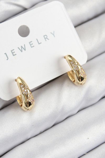 Pirinç Zirkon Taş Desenli Model Gold Renk Kadın Küpe