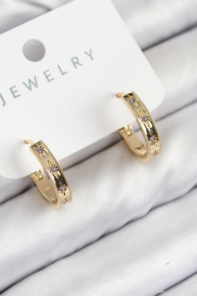 Pirinç Zirkon Taşlı Halka Model Gold Renk Kadın Küpe Pirinç Zirkon Taşlı Halka Model Gold Renk Kadın Küpe