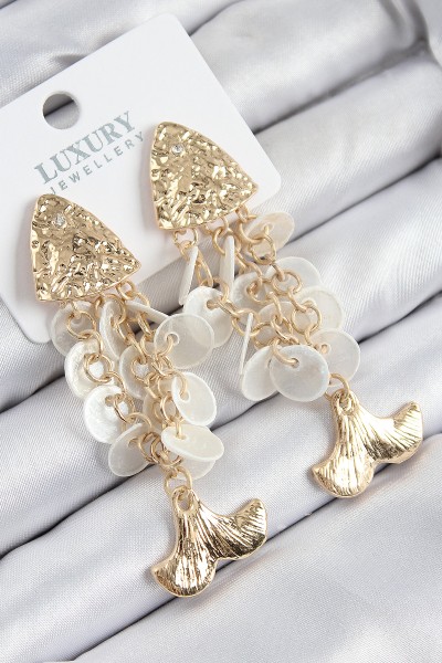 Pirinç Sallantılı Sedefli Balık Model Gold Renk Kadın Küpe Pirinç Sallantılı Sedefli Balık Model Gold Renk Kadın Küpe