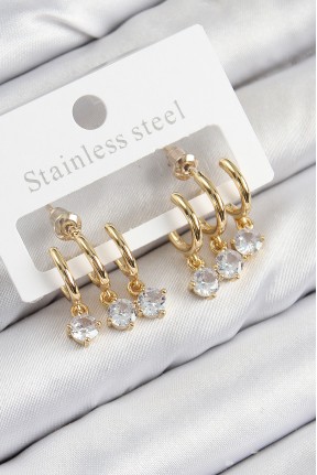 Pirinç Sallantılı Zirkon Taşlı Model Gold Renk Kadın Küpe Pirinç Sallantılı Zirkon Taşlı Model Gold Renk Kadın Küpe