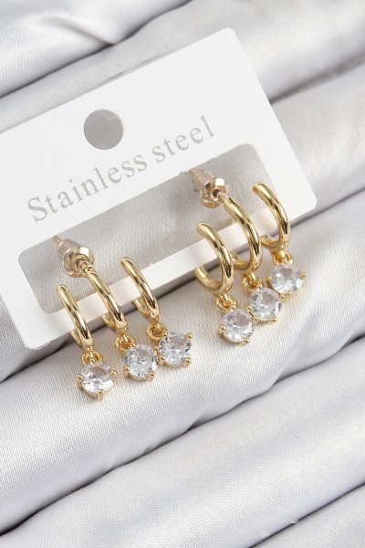 Pirinç Sallantılı Zirkon Taşlı Model Gold Renk Kadın Küpe