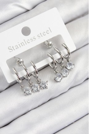 Pirinç Sallantılı Zirkon Taşlı Model Gümüş Renk Kadın Küpe Pirinç Sallantılı Zirkon Taşlı Model Gümüş Renk Kadın Küpe