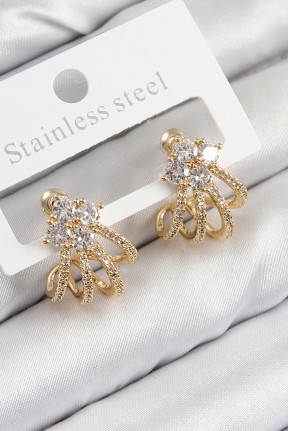 Pirinç Zirkon Taşlı Model Gold Renk Kadın Küpe Pirinç Zirkon Taşlı Model Gold Renk Kadın Küpe