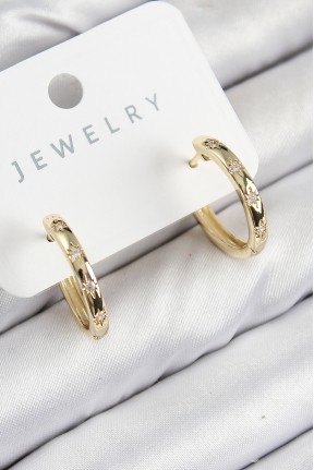 Pirinç Zirkon Taşlı Halka Model Gold Renk Kadın Küpe Pirinç Zirkon Taşlı Halka Model Gold Renk Kadın Küpe