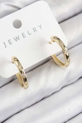 Pirinç Zirkon Taşlı Halka Model Gold Renk Kadın Küpe Pirinç Zirkon Taşlı Halka Model Gold Renk Kadın Küpe