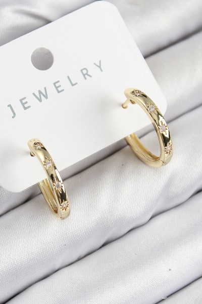 Pirinç Zirkon Taşlı Halka Model Gold Renk Kadın Küpe