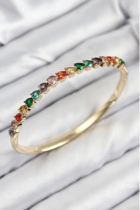 Pirinç Renkli Zirkon Taşlı Kalp Model Gold Renk Kadın Kelepçe Pirinç Renkli Zirkon Taşlı Kalp Model Gold Renk Kadın Kelepçe