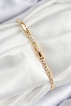 Pirinç Zirkon Taşlı Pembe Kalp Model Gold Renk Kadın Bileklik Pirinç Zirkon Taşlı Pembe Kalp Model Gold Renk Kadın Bileklik