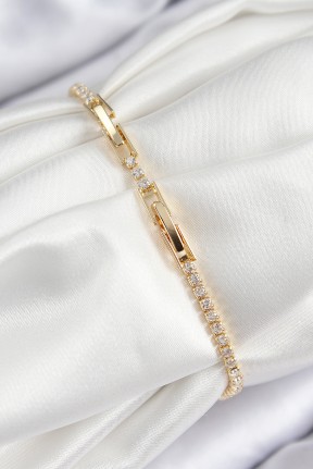 Pirinç Zirkon Taşlı Pembe Kalp Model Gold Renk Kadın Bileklik Pirinç Zirkon Taşlı Pembe Kalp Model Gold Renk Kadın Bileklik