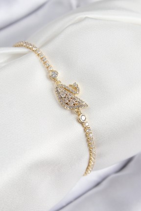 Pirinç Zirkon Taşlı Kuğu Model Gold Renk Kadın Bileklik Pirinç Zirkon Taşlı Kuğu Model Gold Renk Kadın Bileklik