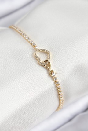 Pirinç Zirkon Taşlı Sonsuzluk Kalp Model Gold Renk Kadın Bileklik Pirinç Zirkon Taşlı Sonsuzluk Kalp Model Gold Renk Kadın Bileklik