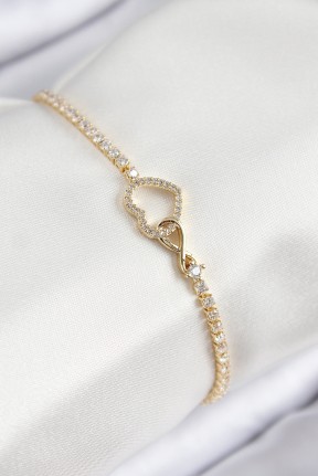 Pirinç Zirkon Taşlı Sonsuzluk Kalp Model Gold Renk Kadın Bileklik Pirinç Zirkon Taşlı Sonsuzluk Kalp Model Gold Renk Kadın Bileklik