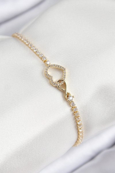 Pirinç Zirkon Taşlı Sonsuzluk Kalp Model Gold Renk Kadın Bileklik Pirinç Zirkon Taşlı Sonsuzluk Kalp Model Gold Renk Kadın Bileklik