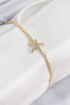 Pirinç Zirkon Taşlı Deniz Yıldızı Model Gold Renk Kadın Bileklik Pirinç Zirkon Taşlı Deniz Yıldızı Model Gold Renk Kadın Bileklik