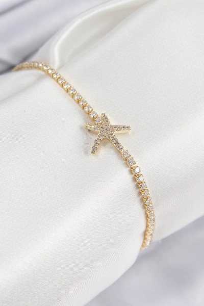 Pirinç Zirkon Taşlı Deniz Yıldızı Model Gold Renk Kadın Bileklik Pirinç Zirkon Taşlı Deniz Yıldızı Model Gold Renk Kadın Bileklik