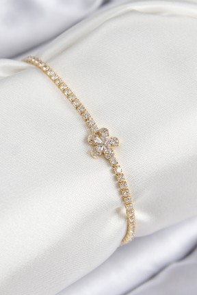 Pirinç Zirkon Taşlı çiçek Model Gold Renk Kadın Bileklik Pirinç Zirkon Taşlı çiçek Model Gold Renk Kadın Bileklik