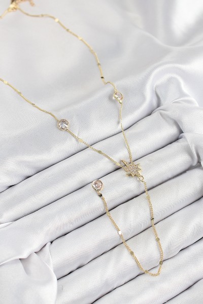 Pirinç Zirkon Taşlı Kutup Yıldızı Model Gold Renk Y Kolye Pirinç Zirkon Taşlı Kutup Yıldızı Model Gold Renk Y Kolye