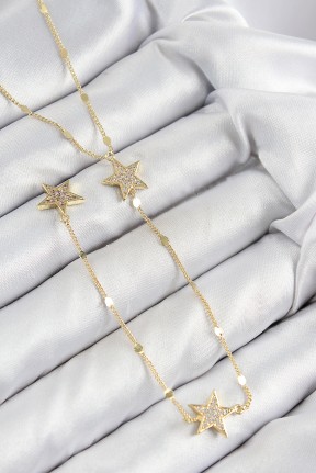 Pirinç Zirkon Taşlı Yıldız Model Gold Renk Y Kolye Pirinç Zirkon Taşlı Yıldız Model Gold Renk Y Kolye
