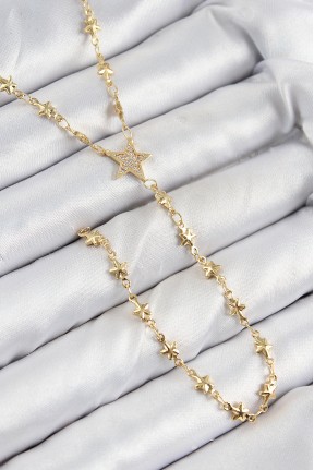 Pirinç Zirkon Taşlı Yıldız Model Gold Renk Y Kolye Pirinç Zirkon Taşlı Yıldız Model Gold Renk Y Kolye