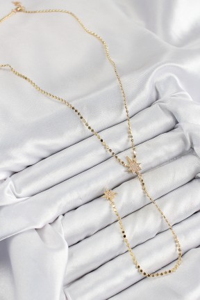 Pirinç Zirkon Taşlı Ezme Zincirli Kutup Yıldızı Model Gold Renk Y Kolye Pirinç Zirkon Taşlı Ezme Zincirli Kutup Yıldızı Model Gold Renk Y Kolye