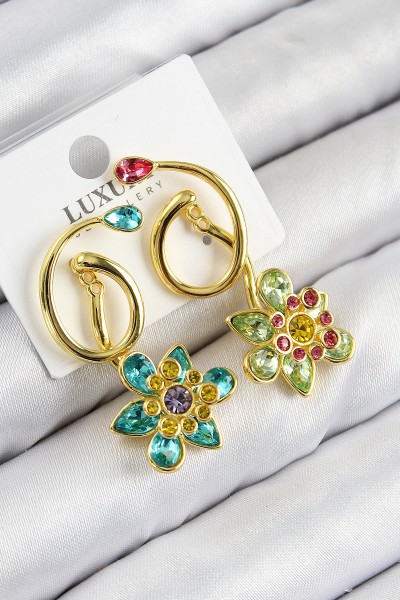 Vip Pirinç Zirkon Taşlı çiçek Model Gold Renk Kadın Küpe